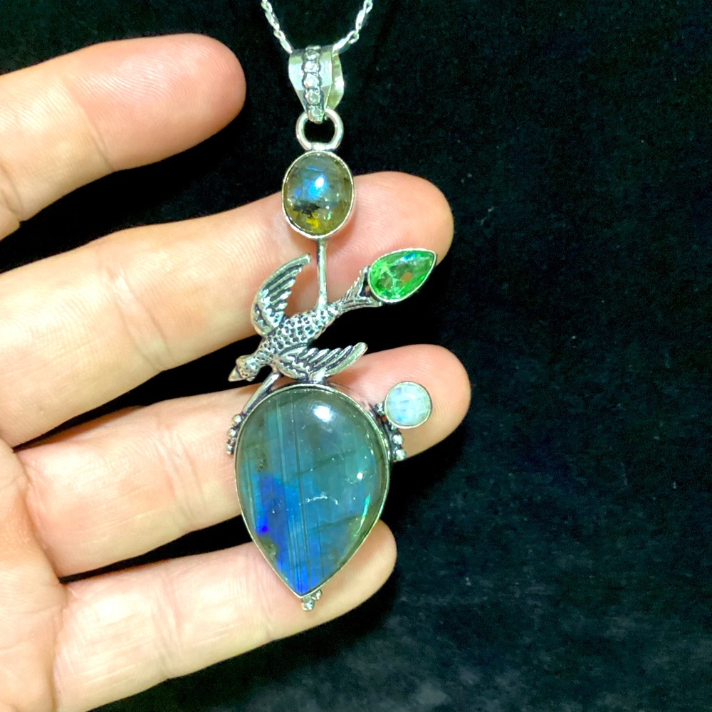 ⭐️⭐️Labradorite-Gemstone 925 stamped Sliver plated Necklace